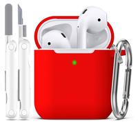 R-fun compatibile con AirPods 2 generazione 2019 Custodia, 1 gen 2016 Custodia con kit di pulizia e portachiavi, morbida custodia protettiva in silicone per Apple AirPods,Rosso
