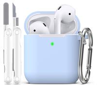 R-fun compatibile con AirPods 2 generazione 2019 Custodia, 1 gen 2016 Custodia con kit di pulizia e portachiavi, morbida custodia protettiva in silicone per Apple AirPods,Blu cielo