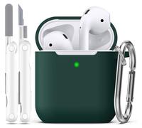 R-fun compatibile con AirPods 2 generazione 2019 Custodia, 1 gen 2016 Custodia con kit di pulizia e portachiavi, morbida custodia protettiva in silicone per Apple AirPods,Nero verde
