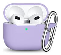 R-fun Custodia Compatibile con AirPods 3, Custodia Protettiva in Silicone con Portachiavi Compatibile con Apple AirPods di terza Generazione 2021 per Donne Uomini Ragazze Ragazzi,Banana viola