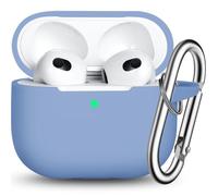 R-fun Custodia Compatibile con AirPods 3, Custodia Protettiva in Silicone con Portachiavi Compatibile con Apple AirPods di terza Generazione 2021 per Donne Uomini Ragazze Ragazzi,Blu Grigio