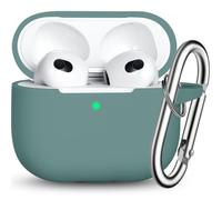 R-fun Custodia Compatibile con AirPods 3, Custodia Protettiva in Silicone con Portachiavi Compatibile con Apple AirPods di terza Generazione 2021 per Donne Uomini Ragazze Ragazzi, Verde pino