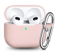 R-fun Custodia Compatibile con AirPods 3, Custodia Protettiva in Silicone con Portachiavi Compatibile con Apple AirPods di terza Generazione 2021 per Donne Uomini Ragazze Ragazzi,Rosa sabbia