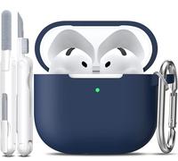 R-fun Custodia compatibile con Airpods 4th con kit di pulizia, custodia morbida in silicone con portachiavi, copertura protettiva completa compatibile con gli ultimi Airpods 4th di Apple,Blu notte