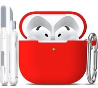 R-fun Custodia per Airpods 4, custodia morbida in silicone con portachiavi, copertura protettiva completa compatibile con Airpods 4th di Apple, Rosso