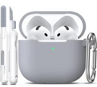 R-fun Custodia per Airpods 4, custodia morbida in silicone con portachiavi, copertura protettiva completa compatibile con Airpods 4th di Apple, Grigio Chiaro