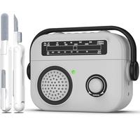 R-Fun per Custodia AirPods Pro 2, Custodia Protettiva In Silicone Antiurto Compatibile con AirPods Pro 2/1 Generazione, Custodia Protettiva Design Radio Vintage con Moschettone, LED Visibile,Grigio