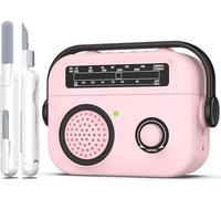 R-Fun per Custodia AirPods Pro 2, Custodia Protettiva In Silicone Antiurto Compatibile con AirPods Pro 2/1 Generazione, Custodia Protettiva Design Radio Vintage con Moschettone, LED Visibile，Rosa