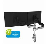 R-Go Caparo, doppio braccio per monitor, completamente regolabile con molla a gas, Vesa (75 x 75 e 100 x 100 mm) Supporto da scrivania con morsetto, ogni braccio può contenere fino a 2,7-9,1 kg, peso