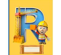 *R* HOME BUILDER LETTER MONOGRAM COMPOSITION NOTEBOOK Diary Journal Cute Whimsical Real Estate Construction Building Tool Contractor Figurine Doll ... Grand Son Kid Child GIFT School Kindergarten
