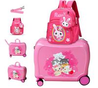 R.Leone Valigia Cavalcabile per Bambina EasyJet 45x36x20 cm + 30x23x14 cm Set 2 Pezzi Trolley Bagaglio a mano 4 Ruote e Zaino 325 (Gatto Coniglio, Set 2 Pezzi S+XS)