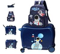 R.Leone Valigia Cavalcabile per Bambina EasyJet 45x36x20 cm + 30x23x14 cm Set 2 Pezzi Trolley Bagaglio a mano 4 Ruote e Zaino 3252. (Astronauta, Valigia 45x36x20cm+Zaino con corno)