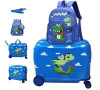 R.Leone Valigia Cavalcabile per Bambina EasyJet 45x36x20 cm + 30x23x14 cm Set 2 Pezzi Trolley Bagaglio a mano 4 Ruote e Zaino 325 (Dinosauro, Valigia 45x36x20cm+Zaino)