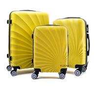 R.Leone Valigia da 1 pezzo Fino a Set 4 Trolley Rigido grande, medio, bagaglio a mano adatto Ryanair 55x40x20cm e beauty case 8 ruote in ABS 2092 (Giallo, Set 3 S M L)