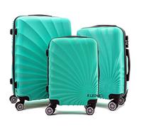 R.Leone Valigia da 1 pezzo Fino a Set 4 Trolley Rigido grande, medio, bagaglio a mano adatto Ryanair 55x40x20cm e beauty case 8 ruote in ABS 2092 (Verde Acqua, Set 3 S M L)