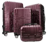 R.Leone Valigia da 1 pezzo Fino a Set 4 Trolley Rigido grande, medio, bagaglio a mano e beauty case 4 ruote in ABS 611 (Set 4 Pezzi XS S M L, Bordò)