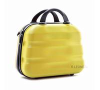 R.Leone Valigia da 1 pezzo Fino a Set 4 Trolley Rigido grande, medio, bagaglio a mano e beauty case 4 ruote in ABS 2050 (Giallo, XS (Beauty))