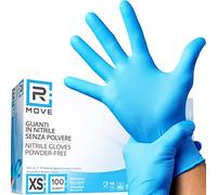 R MOVE 100 guanti in Nitrile XS Blu senza polvere, senza lattice, ipoallergenici, guanti per Estetisti, Tatuatori, Ambiti Medici, Manipolazione degli Alimenti guanti monouso (XS, Blu)