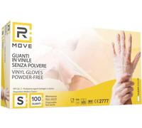 R MOVE 100 Guanti in VINILE NUOVO MODELLO senza polvere, senza lattice, ipoallergenici, certificati CE monouso trasparenti (S)