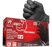 R MOVE 100 guanti monouso in nitrile neri taglia XL EXTRA RESISTENTI 60% di