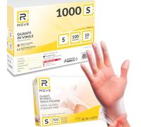 R MOVE 1000 Guanti in VINILE S NUOVO MODELLO senza polvere, senza lattice, ipoallergenici, certificati CE monouso trasparenti (1000, Taglia S)