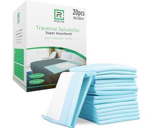 R MOVE 20 Traverse Assorbenti Rimboccabili Monouso per Letto, 90x180 cm, parte centrale assorbente 80 x 51,5cm. Traversine Letto Anziani, traversa salvaletto (90x180cm (Confezione da 20))