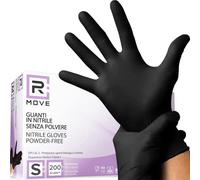 R MOVE 200 guanti monouso in nitrile neri S senza polvere, gloves ambidestri usa e getta per alimenti, non sterili, senza lattice, ipoallergenici - per ambiti medici, Estetisti, Tatuatori (S)