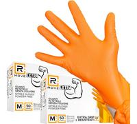 R MOVE 50+50 Guanti in nitrile Diamond 8,5 gr. +140% di SPESSORE in più del 3,5 gr Guanti da lavoro antiscivolo, Grip su tutto il palmo per una perfetta presa (M (8), Arancione)