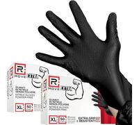 R MOVE 50+50 Guanti in nitrile Diamond 8,5 gr. +140% di SPESSORE rispetto al 3,5 gr Guanti antiscivolo, Grip su tutto il palmo per una perfetta presa, Guanti da lavoro antiscivolo (XL (10), Nero)