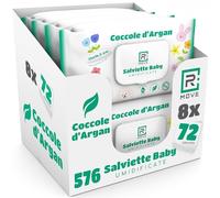R MOVE 576 salviette neonato umidificate Coccole D’Argan, 8 confezioni da 72 salviettine bambini, Coperchio Salvafreschezza, Idratanti, igienizzanti e rinfrescanti, mani e corpo (Coccole d'Argan)