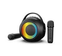 R-MUSIC - DUOLED - Altoparlante RGB senza fili con 2 microfoni Karaoke - Porte AUX/Micro SD/USB, 11 set di luci, 2 microfoni inclusi, supporto per smartphone, deformazione vocale