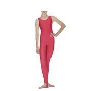 R&N FASHIONS - Body lucido senza maniche con staffa, tutina da danza a lunghezza intera, per balletto, ginnastica, in nylon elasticizzato, Rosso, 11 anni