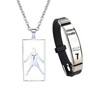 R onaldo - Collana da calcio, set da 2 pezzi, con bracciale e collana, accessori R onaldo per gli appassionati di calcio, bracciale e catena a piastre come regalo per ragazzi
