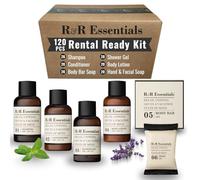 R&R Essentials Pacchetto di saponi e articoli da toeletta per hotel, kit di accessori per la casa vacanza - shampoo, balsamo, gel doccia, lozione e 2 saponi da bar - Formato da viaggio (120 pezzi)