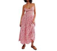 R.Vivimos Abito Donna Estate Spaghetti Cinturina Cotone Boho Florale Maxi(XL,Pink)