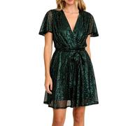 R.Vivimos Abito Donna V Collo Una Linea Paillette Mini | Manica Corta Flutter,Vita Impero,Slim Fit,Sparkly,Swing,Con la cintura,Casual,Festa,Cocktail,Sera,Natale,Abiti Corti