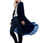 R.Vivimos Autunno Inverno Donne Velluto Ruffle Cappotto Casual Vintage Giacca Lunga Collarless Classico Swallowtail Hem Blazer(L,Blu navycolor)