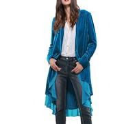 R.Vivimos Autunno Inverno Donne Velluto Ruffle Cappotto Casual Vintage Giacca Lunga Collarless Classico Swallowtail Hem Blazer(M,Lago Blu)