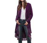 R.Vivimos Autunno Inverno Donne Velluto Ruffle Cappotto Casual Vintage Giacca Lunga Collarless Classico Swallowtail Hem Blazer(L,Viola)