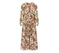 R.Vivimos Donna Abito V Collo Manica Lunga Florale Midi Cravatta Vita Una Linea Lungo Abito da Spiaggia(L,Multi-Yellow)