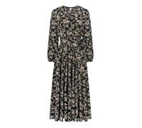 R.Vivimos Donna Abito V Collo Manica Lunga Florale Midi Cravatta Vita Una Linea Lungo Abito da Spiaggia(L,Black-Floral)