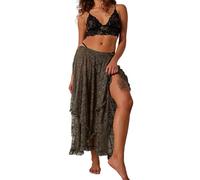 R.Vivimos Donne Estate Boho Pizzo Spiaggia Cover Up Maxi Gonna Trasparente Swing Increspature Irregolare Orlo Gonne Lunghe(M,ArmyGreen)