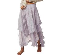 R.Vivimos Donne Estate Boho Pizzo Spiaggia Cover Up Maxi Gonna Trasparente Swing Increspature Irregolare Orlo Gonne Lunghe(M,Viola)