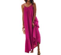 R.Vivimos Donne Estate Spaghetti Strap Senza Maniche Plus Size Maxi Abito Backless Boho Abito da Sole Ruffle Abito Lungo Spiaggia(L,HotPink)