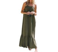 R.Vivimos Donne Estate Spaghetti Strap Senza Maniche Plus Size Maxi Abito Backless Boho Abito da Sole Ruffle Abito Lungo Spiaggia(L,ArmyGreen)