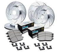 R1 Concepts Kit freni e rotori anteriori e posteriori | Pastiglie freno anteriori e posteriori | Rotori e pastiglie dei freni | Pastiglie e rotori in ceramica Euro | Kit hardware WGTH2-16000