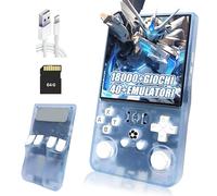 R36MAX Console di gioco portatile retrò Console portatile,18000+ Giochi,40+ Emulatore,8 Ore 4000mAh Batteria,4" IPS Schermo Console retro game,Open Source Linux System (Blu trasparente-64G)