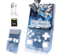 R36MAX Console di gioco portatile retrò Console portatile,22000+ Giochi,40+ Emulatore,8 Ore 4000mAh Batteria,4" IPS Schermo Console retro game,Open Source Linux System (Blu trasparente-128G)