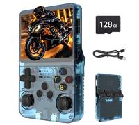 R36S - Console da gioco retrò portatile con schermo IPS da 3,5", 128 GB di memoria, oltre 40.000 giochi, basato su LINXU Open Source ARKOS, batteria da 3500 mAh (Macaron blu trasparente)
