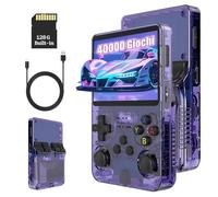 R36S Console di Gioco Portatile Retrò 128G, Console di Gioco Emulatore Portatile con 40000+ Giochi, Schermo IPS da 3,5 Pollici, Sistema Linux, Supporta Molti Emulatori, Joystick 3D (Viola Trasparente)